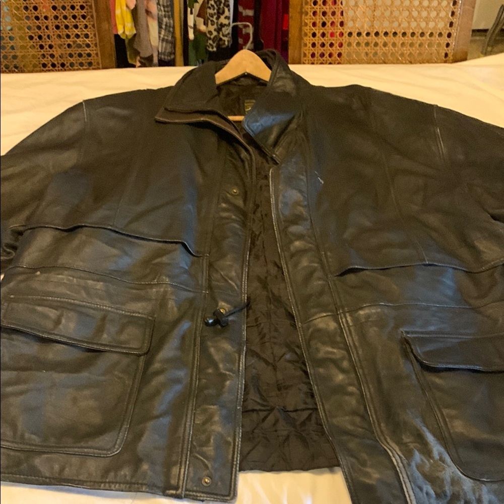 Black Military Style Leather Jacket with Classic Design